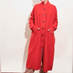 Hannoh Wessel Red Long  Coat Woman’s Size 34 Wool Cashmere Cotton Made In Italy